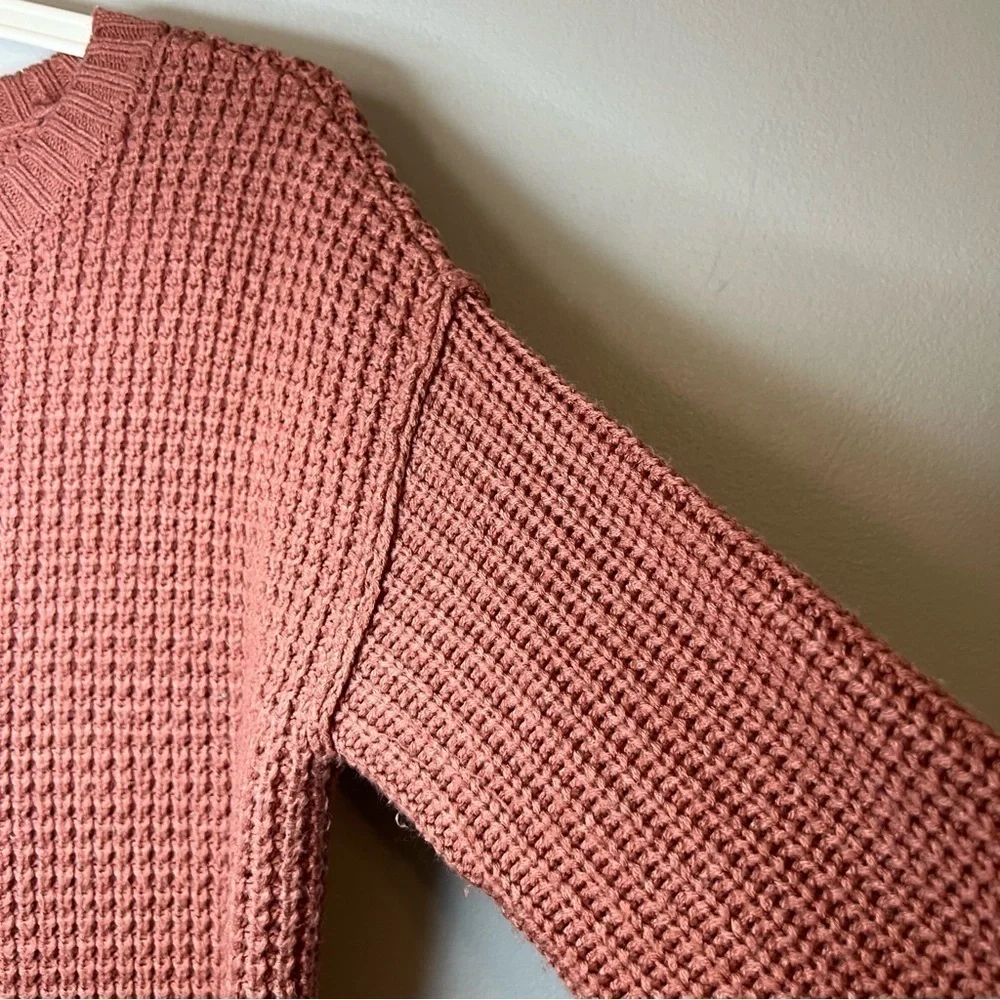 Arizona Jean Co Women's Knit Sweater Pink Sz M Stretch Waffle Longline Boho fall